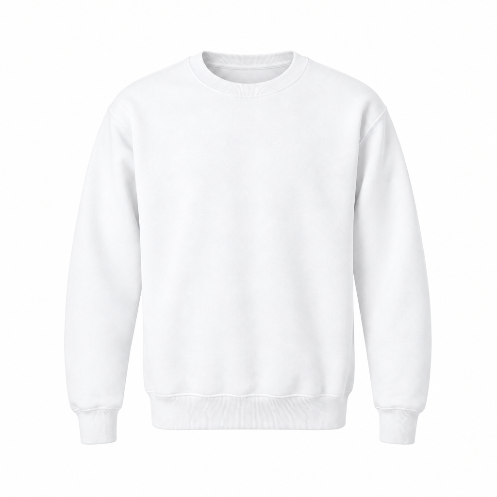 Blank white Asbury Elementary Jerzee-style crewneck sweatshirt with smooth sleeves