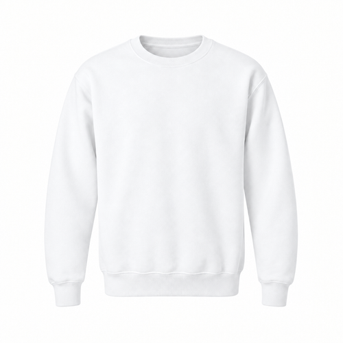 Blank white Asbury Elementary Jerzee-style crewneck sweatshirt with smooth sleeves