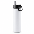 Blank white 20 oz Asbury Elementary tumbler with black lid, silver drinking piece, and black hanging loop