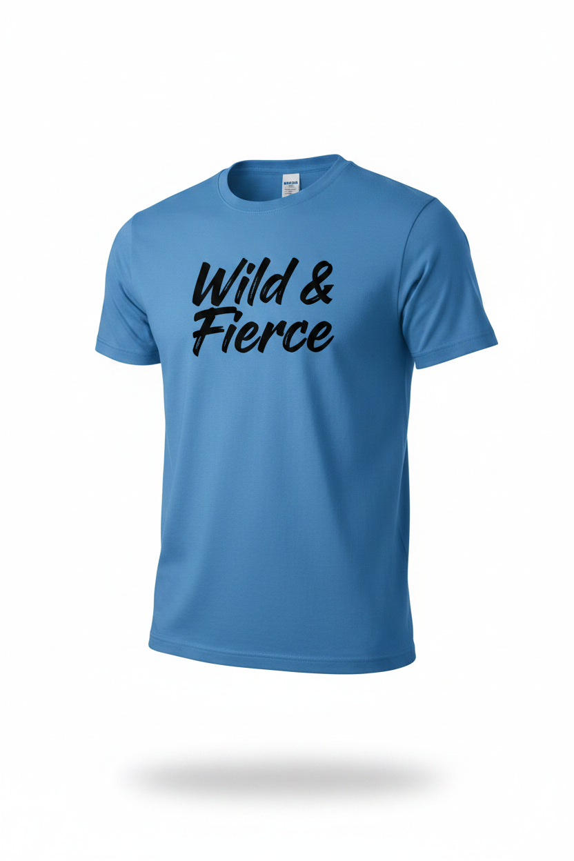 Wild & Fierce blue ghost mannequin t-shirt