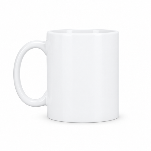 Blank white 15 oz Asbury Elementary ceramic mug, front view with handle on left